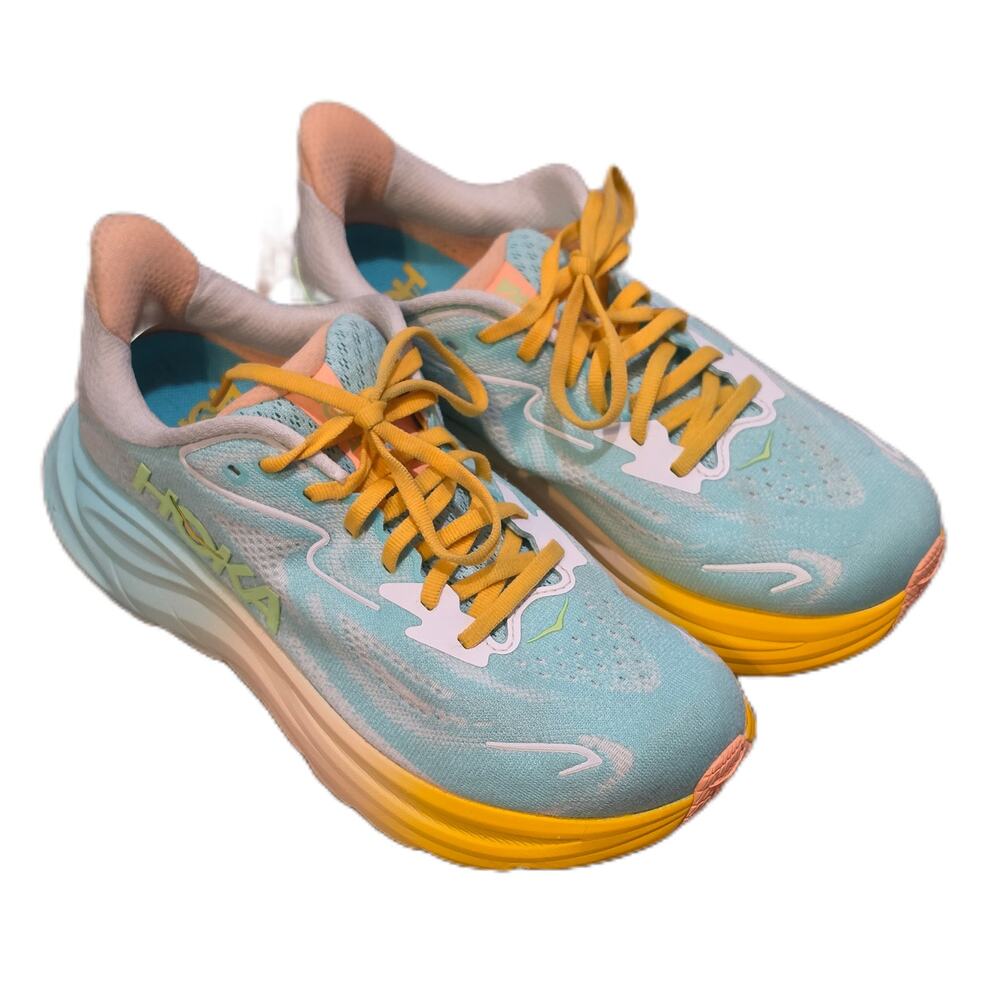 HOKA Clifton 8 Women’s Size 8 – Cushioned Running Sneakers – Blue/Yellow